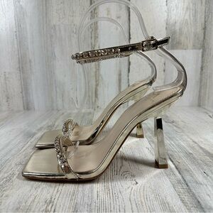 Marc Fisher Karima Ankle Strap Formal Sandal in Gold Tone Rhinestones